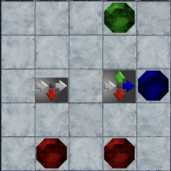 A 2-way colour splitter followed by a 3-way colour splitter, unlit.
