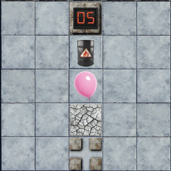 Five obstacle tiles stacked vertically: timed blocker, bomb, balloon, brittle obstacle and tile blocker.