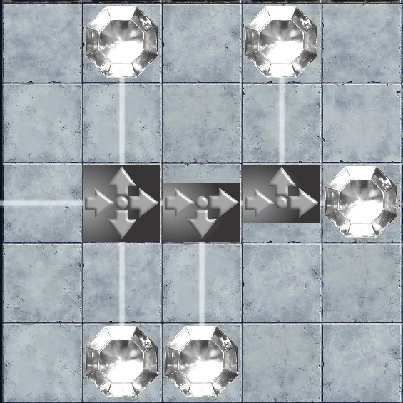 The same splitters hit by a white beam; it fans out into two and three white beams respectively.