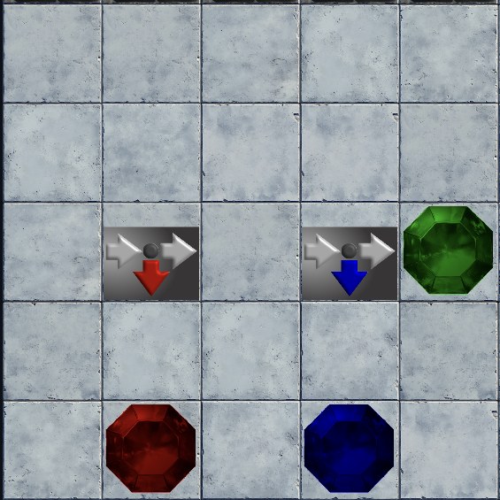 Two 2-way colour splitters arranged in series, unlit.