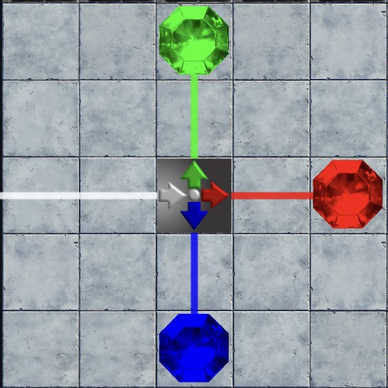 The same 3-way colour splitter hit by a white beam, separating it into red, green and blue.